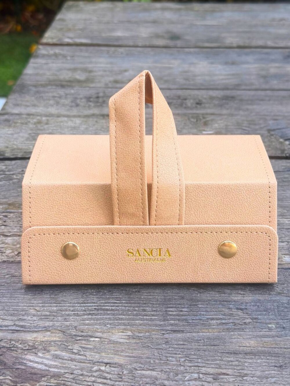 SANCIA AUSTRALIA Triple Eyeglass Holder Case Tan Faux Leather Travel Sunglasses